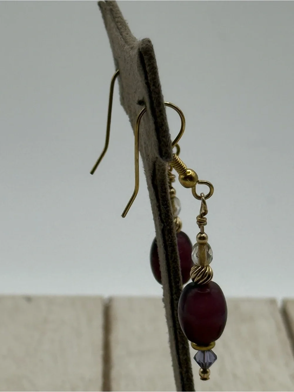 Gold-Tone Earrings with Deep purple Beads